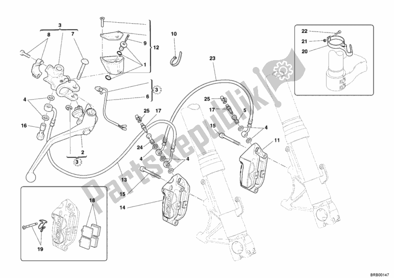 All parts for the Front Brake System of the Ducati Superbike 999 R Xerox USA 2006